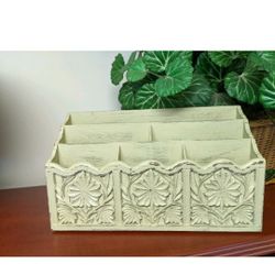 Lerner Faux Carved Wood Desk Letter Mail File Holder Organizer in Versailles