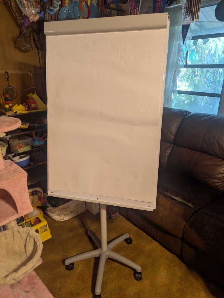 Flipchart Magnetic White Board Adjustable Height And On Wheels