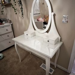 White IKEA Desk with mirror