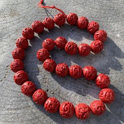 Antique Cinnabar Carved Asian Bead Lot 
