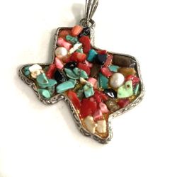 Vtg Costume Jewelry State of Texas / Pebbles Pendant - Multicolor 
