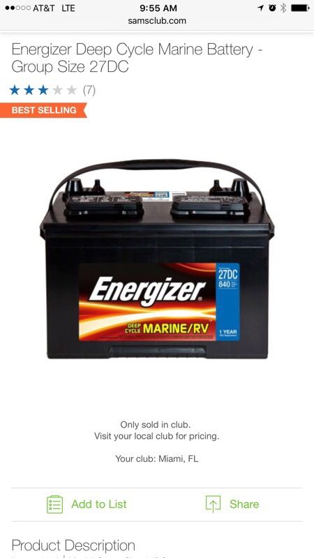E27DC Energizer Marine Battery Barely Used