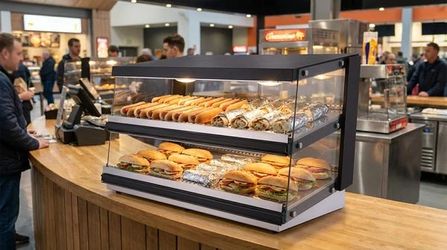 Slanted 2 shelf countertop heated Display Merchandiser 50" 