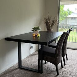 Modern Wood Dining Table – Solid, Metal Legs – 64”