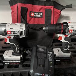 Porter Cable Tool Set. Screwdriver and Drill. 20 Volt.