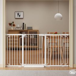 Extra Wide Baby Gate with Door 53.4-62 Inch White
