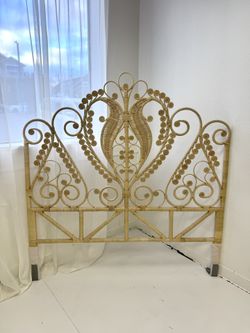 Tan Full Queen Rattan Boho Headboard Bed 