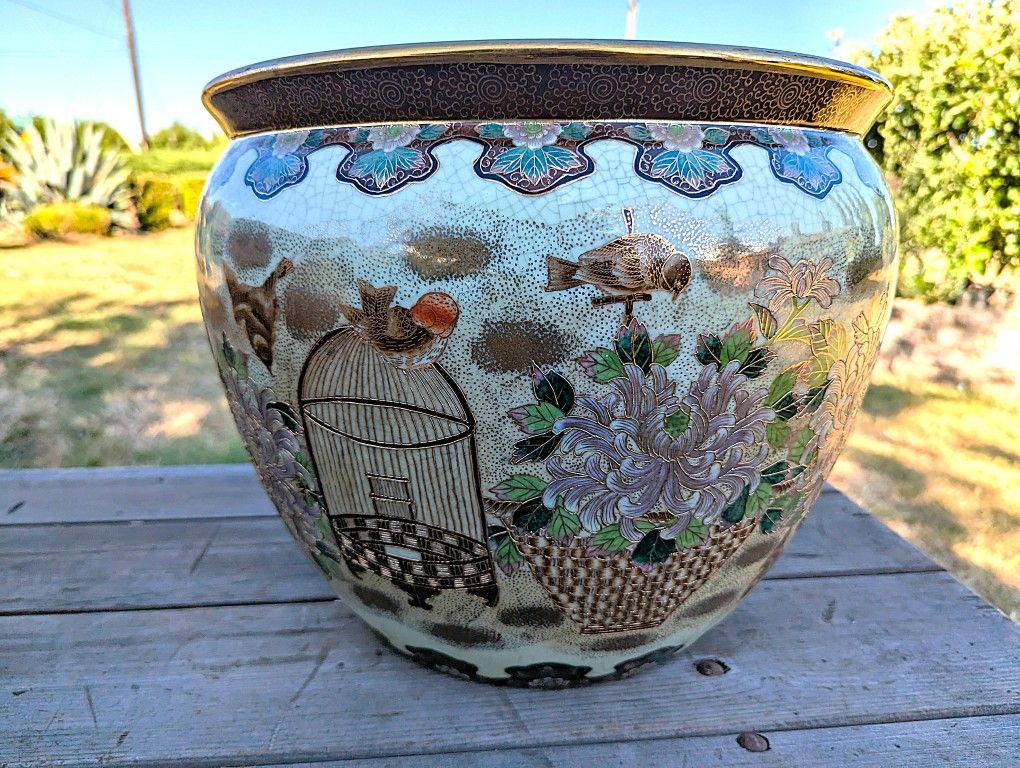 Antique Chinese Porcelain Planter with Koi Fish Motif, JUWC 1897, Hand-Painted