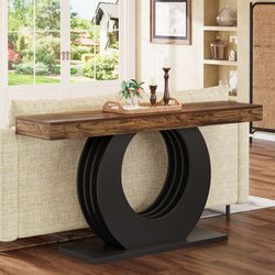 63" Console Table, Rustic Sofa Table Entryway Table with Circle Base