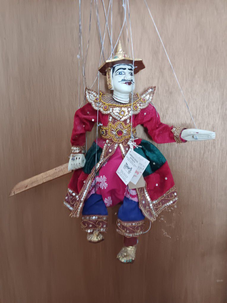Estate Antique INDONESIAN THAI  BURMESE Teak Wood MARIONETTE String PUPPET Doll 