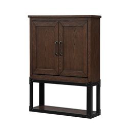 25 in. W x 8 in. D x 30 in. H Bathroom Storage Wall Cabinet in Brown Oak