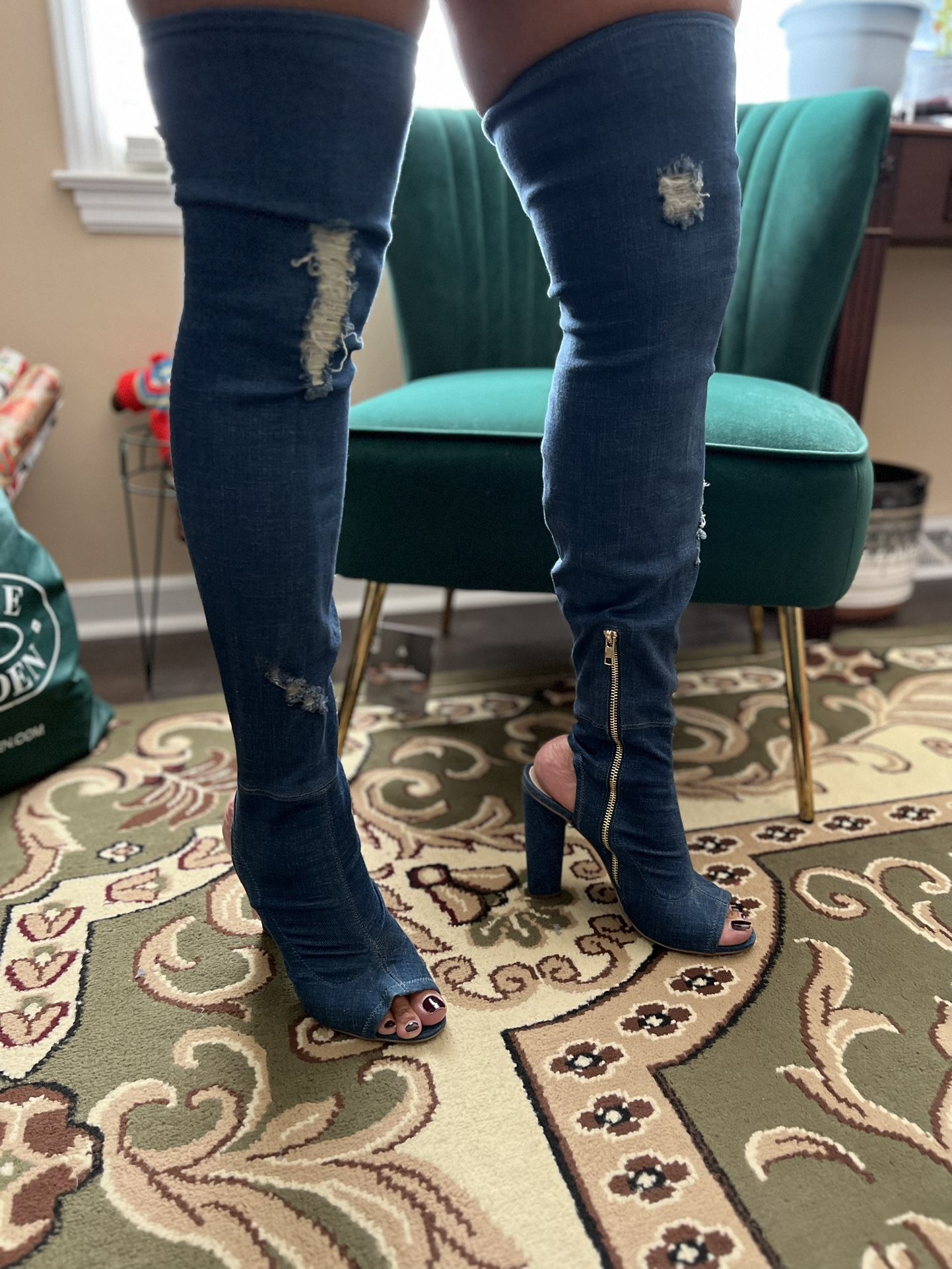 Steve Madden Distressed Denim Thigh-High Boots