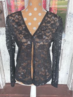 Carole Little Size Medium Black Lace Top Button Cardigan