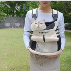 Backpack for Dog Accessories Small Dog cat go Out Bag Break Free Walk Dog Dirty pet Backpack Car Bag (Beige, Small)