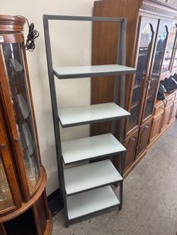 Crate & Barrel Ladder Bookcase Bookshelf,  Metal Frame Glass Shelving Unit, Display Shelves, Organizer