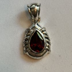 Sterling silver, genuine, garnet, red teardrop stone pendant