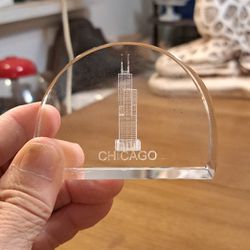 3D Laser Etched Hologram Icon Willis Tower Chicago Crystal Glass Decorative Paperweight Arc Shaped