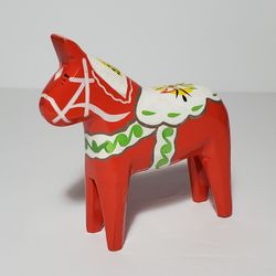 Dala Horse Figurine Wood Sweden Orange 4"