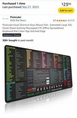 Excel shortcut key mousepad