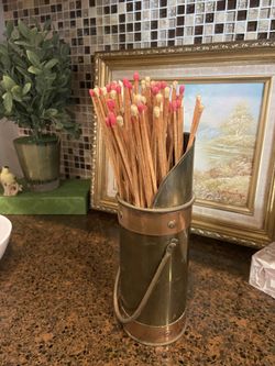 Vintage Copper And Brass Fireplace Long Matchstick Holder