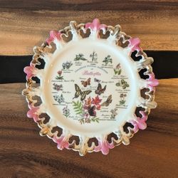 Vintage 1960s Butterfly Plate Decorative Floral Canada Souvenir Botanical China
