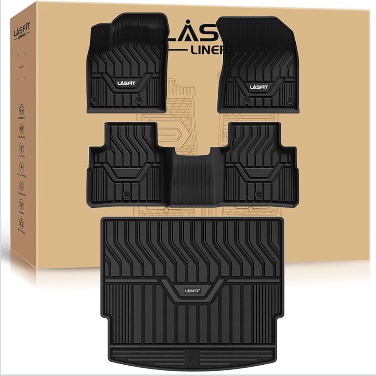 LASFIT Floor Mats & Cargo Mat for Nissan Rogue 2021 - 2026 (Not Fit Rogue Sport), Custom Fit All Weather TPE Floor Liners for Rogue S/SV/SL/Platinum
