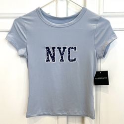 Harper & Ivy Juniors S Yummy Graphic Baby Tee NYC New York City Blue Floral