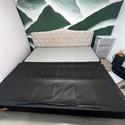Twin xl box springs, California king headboard and metallic bed frame 
