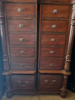 Pair of Tall Wood Lingerie Chests with Carved Detail