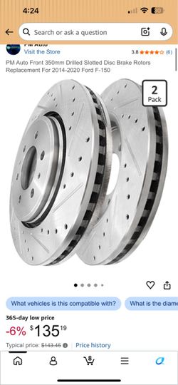 2014-2020 Ford F-150 drilled and slotted rotors  FRONT 350mm