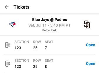 Padres v BlueJays Sat. 5:40 Field Level