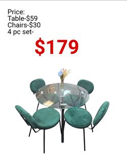 Round Glass Dining Table Set with 4 Chairs