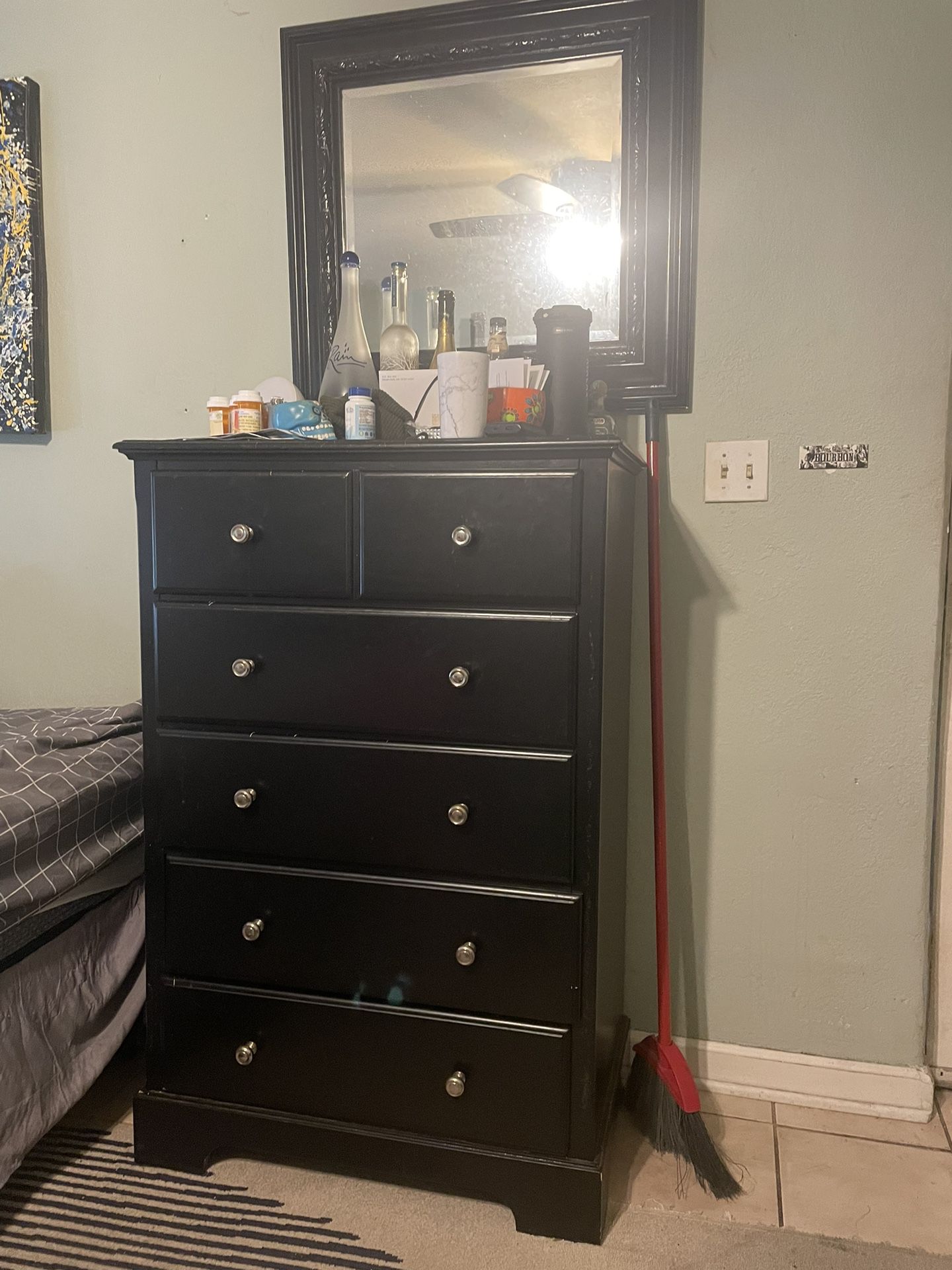 Black Dresser And Fancy Heavy Black Mirror