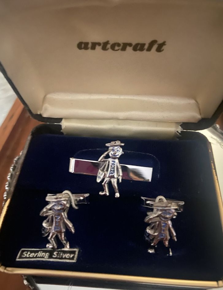 Vintage Old Mr Zip Blue Enamel Post Mail Man Sterling Silver ArtCraft Cufflinks