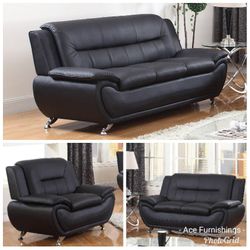 Brand New Black Leather 3pc Modern Sofa Set