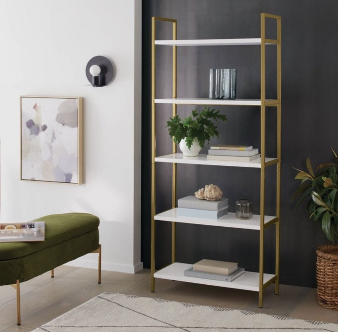 5 Shelf Ladder Bookshelf White & Metal Frame By Threshold