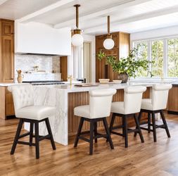 Cream Tufted 26 inch Height Swivel Counter Stools Set of 4