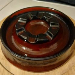 MCM Dark Amber Heavy Glass Ashtray. 7 1/2 In. No Chips Or Cracks.