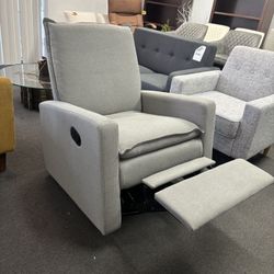 New Assembled Upholstered Swivel and Reclining Chair for Baby Room, Gray