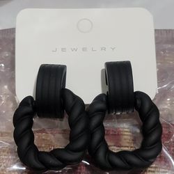 Black Twisted Hoop Earrings