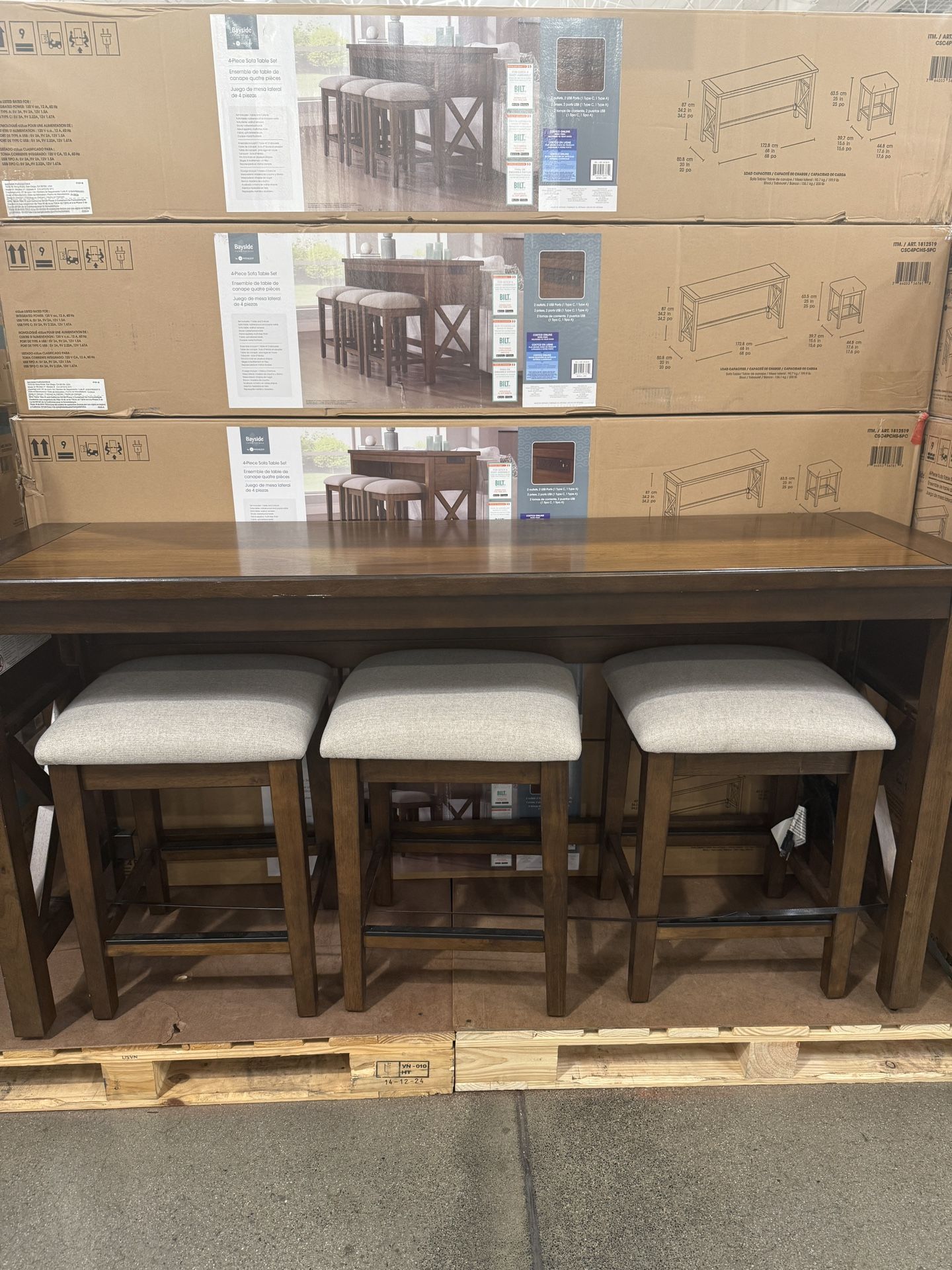 Lathan Sofa Table and 3 Stools