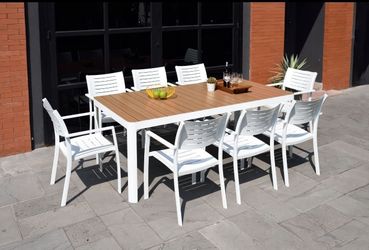 BRAND NEW 9 Piece Aluminum Rectangular Outdoor Dining Set White | Ideal Furniture Set For Outdoors