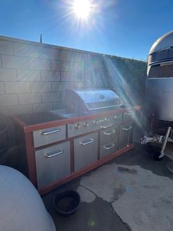 Large Stainless Steel Gas Grill with Cabinet Base