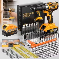 [21V Cordless Drill Set] Electric Power Drill Driver Kit with 2.0Ah Batteries & Fast Charger