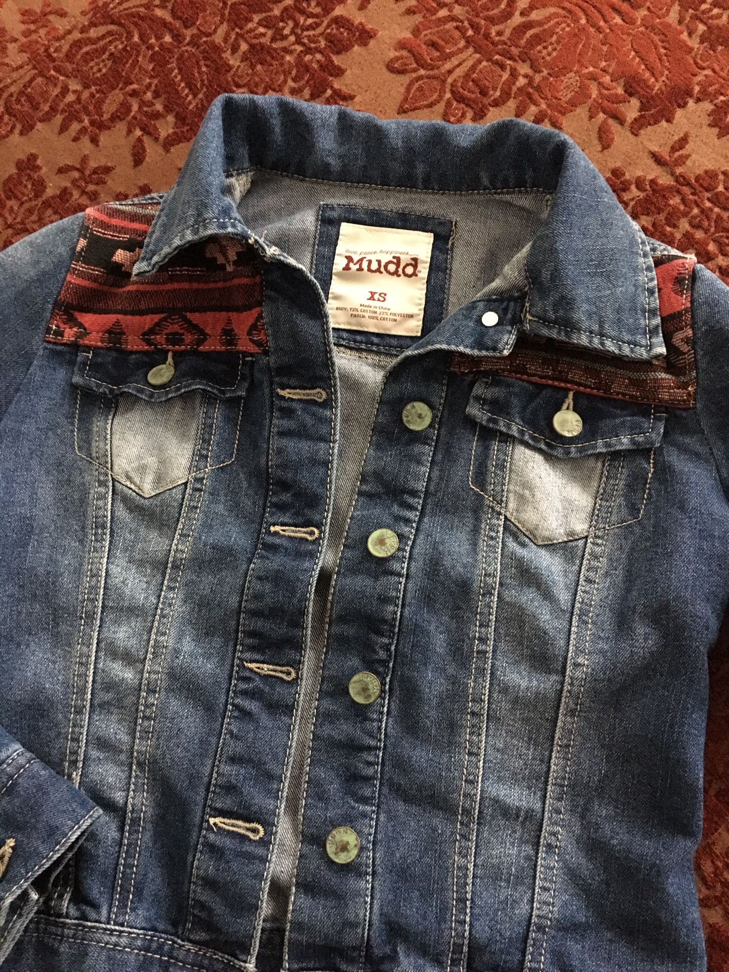 Southwestern extra small Mudd Juniors Aztec Design Jean Jacket