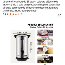 Cafetera comercial VEVOR, dispensador de café grande de acero inoxidable de 65 tazas, cafetera eléctrica de 1500 W y 110 V para una preparación rápida