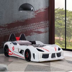 Brand New White Race Car Design Twin Bed Frame 