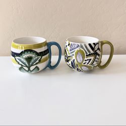 Set of 2 Large Patterned Ceramic Mugs