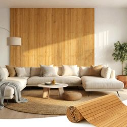 16 boxes, 48 in. H x 96 in. L Bamboo Wainscoting / Wallpaper Panels. Carbonized honey. $40 per box