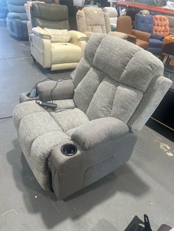 Gray Fabric Power Lift Recliner Chair